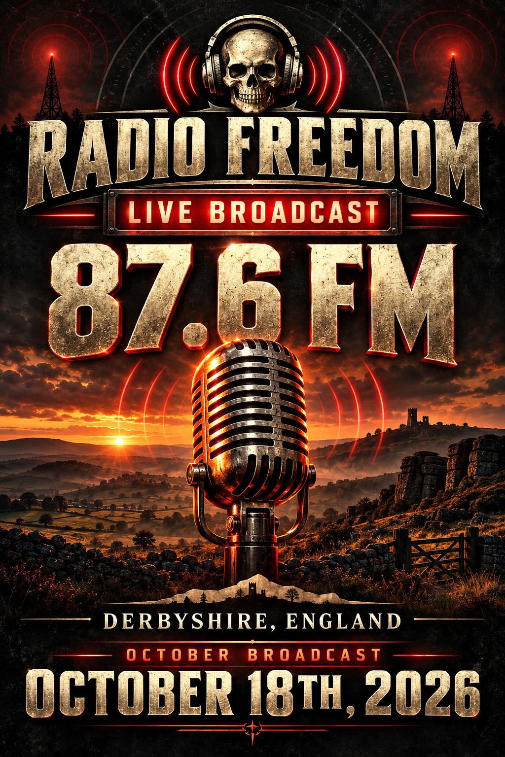 Radio Freedom live broadcast, 87.6 FM, Derbyshire, England, October 18th, 2026.